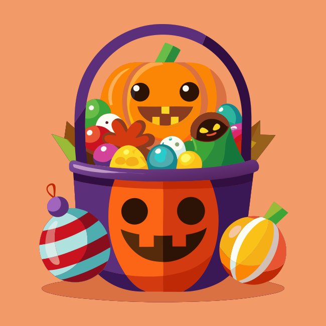 Halloween Candy Bucket Filled With Sweets Flat Style