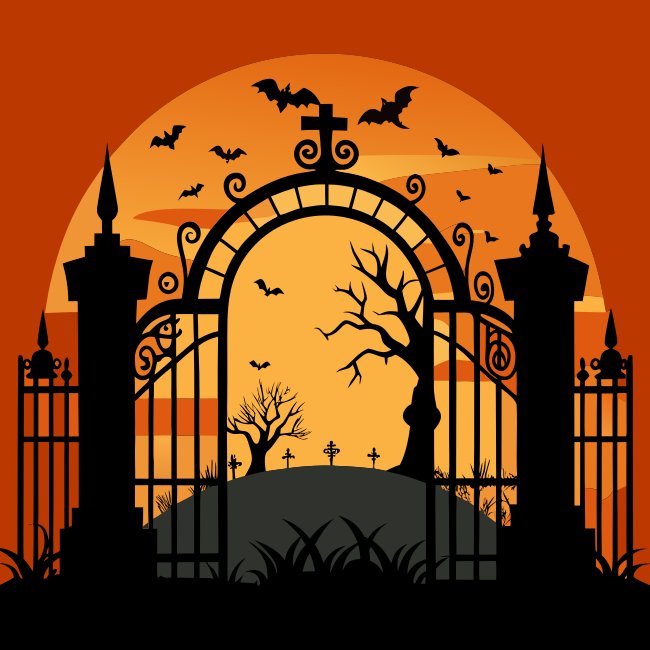 Cemetery Iron Gate Ornate Arches Silhouette Halloween Vector