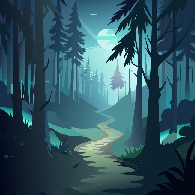 Spooky Forest Path Fir Trees Foggy Layers