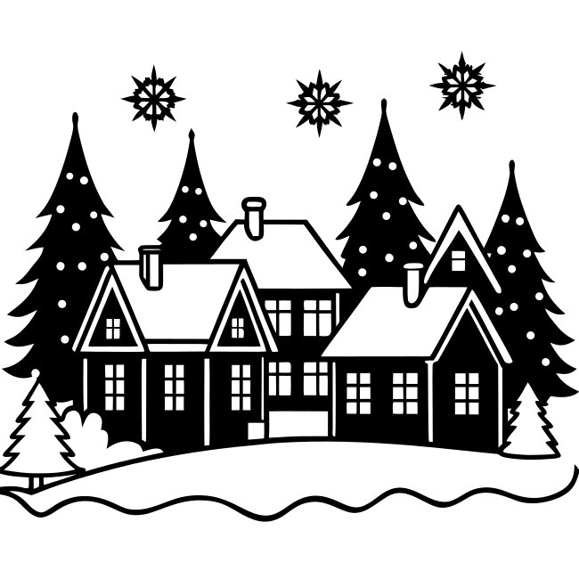 Cozy Winter Village Silhouette