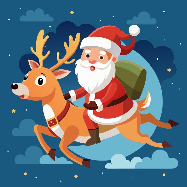 Santa Claus Reindeer Flight Vector