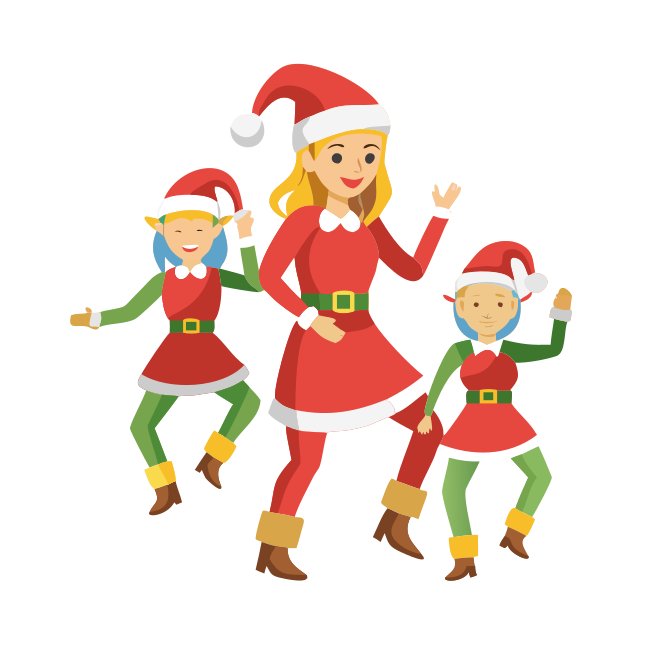Lady Santa Dancing With Elves