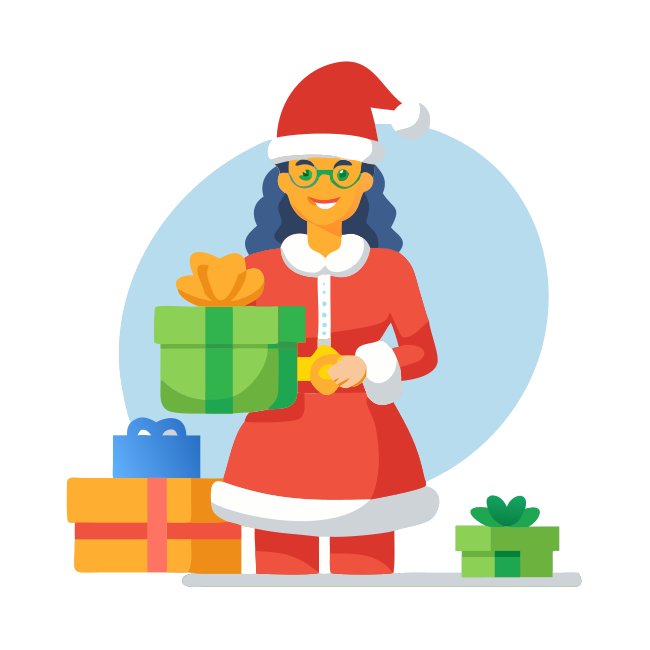Modern Lady Santa Delivering Presents