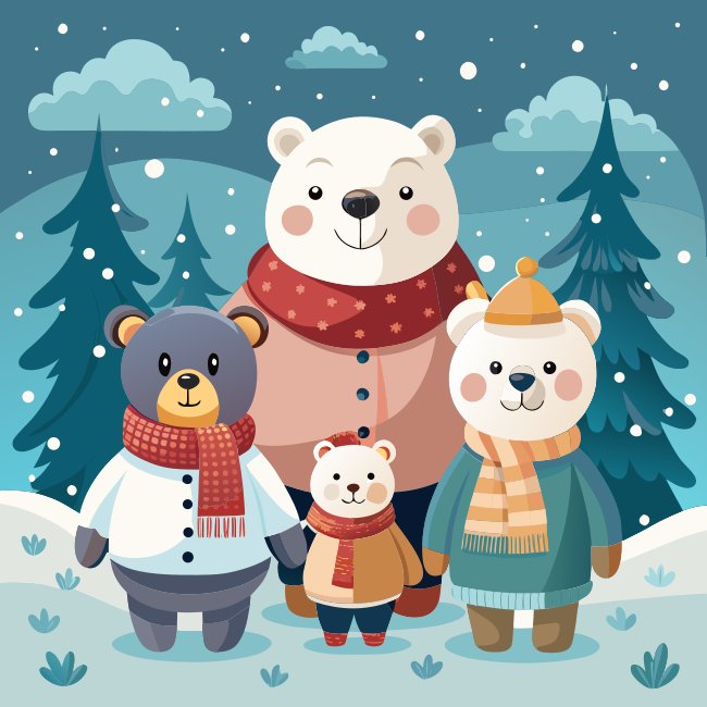Cute Winter Bear Family Vector