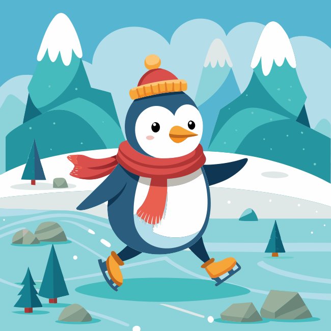 Frosty Ice Skating Penguin Vector