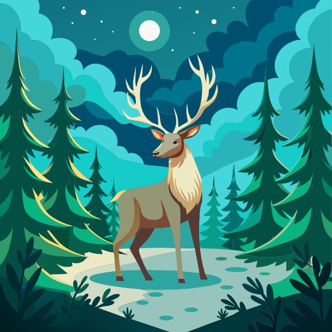 Majestic Reindeer In Forest Vector Illustration