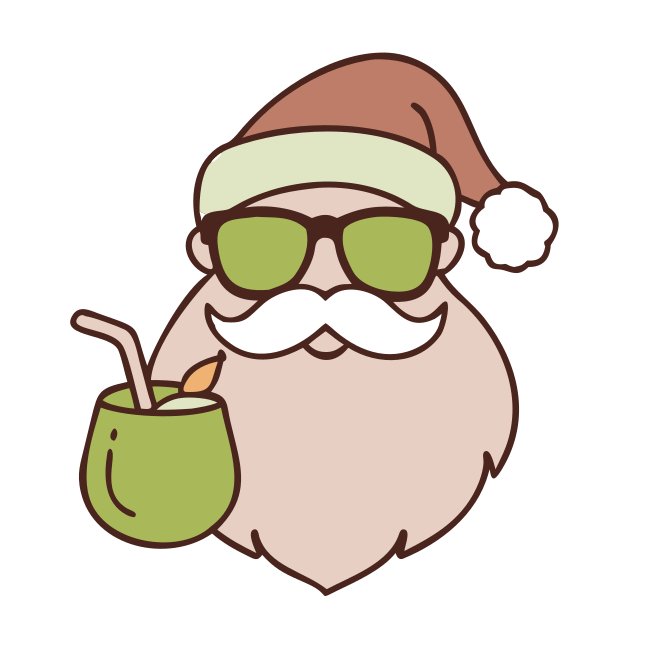 Santa Wearing Sunglasses Sipping Coconut Drink