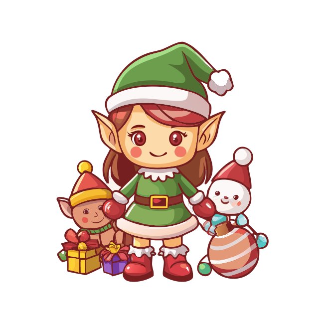 Cute Christmas Elf Woman With Toys Vector