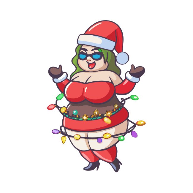 Sassy Curvy Santa Lady Wrapped In Lights Vector