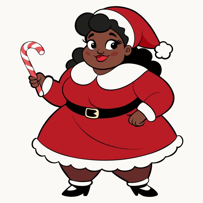 Sweet Curvy Black Santa Lady Holding Candy Cane