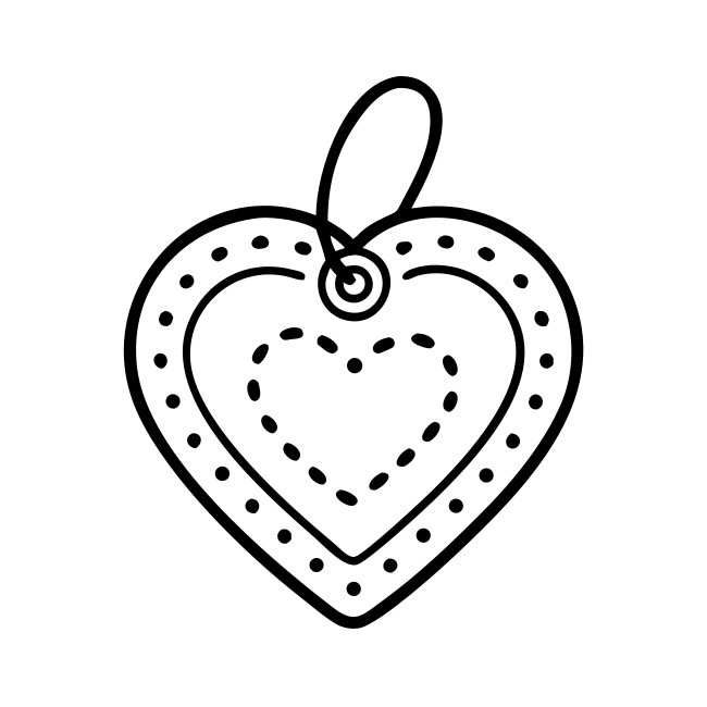Whimsical Heart Shaped Tag With Fine Line Decorations And Bold Punched Hole Placement