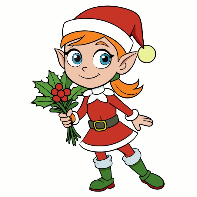 Cheeky Elf Girl Holding Mistletoe Bouquet