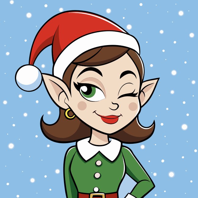 Festive Elf Girl Winking Snowy Background