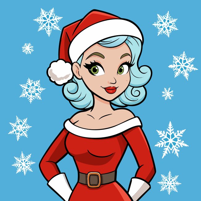 Festive Pinup Female Santa Helper With Snowflakes