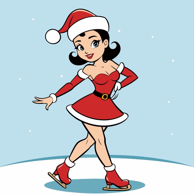 Flirty Female Santa Helper Ice Skating Scene Pinup