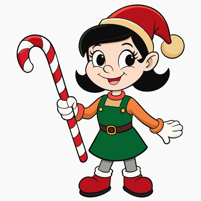 Mischievous Holiday Girl Helper Holding Candy Cane