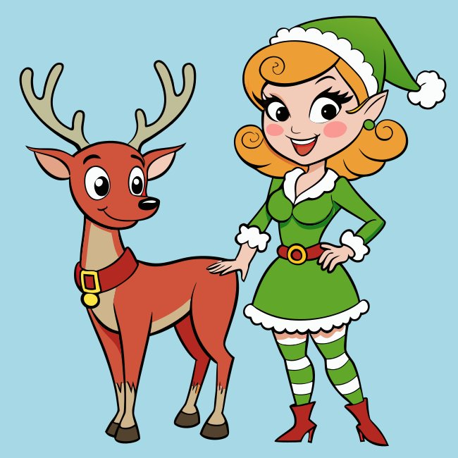 Naughty Elf Girl Posing With Reindeer