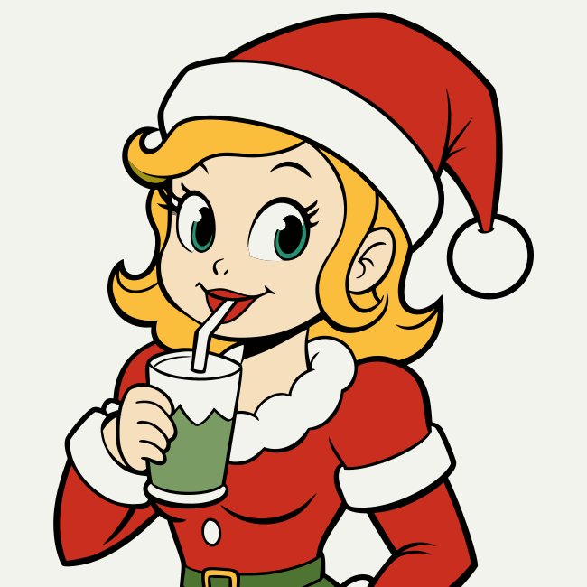Naughty Female Santa Helper Drinking Eggnog Vector