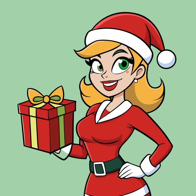 Naughty Female Santa Helper Pose With Gift Box