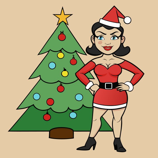 Naughty Helper Woman Posing Under Christmas Tree