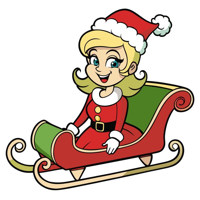 Sassy Santa Assistant On Sleigh Vector Art