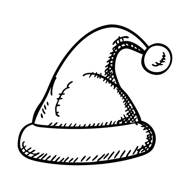 Santa Hat Sketchy Black And White Vector Art