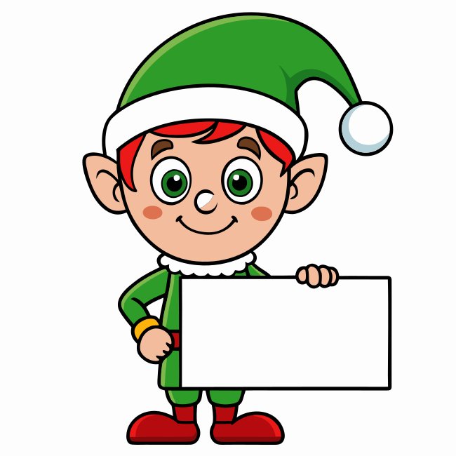 Cute Elf Outline Cartoon Vector Icon Holding Blank Sign