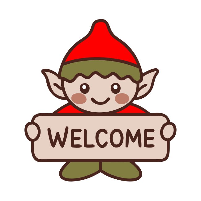 Tiny Elf Holding Colorful Welcome Sign In Forest