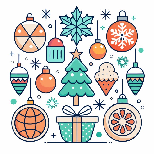 Cartoon Style Christmas Set And Ornaments Vector Svg