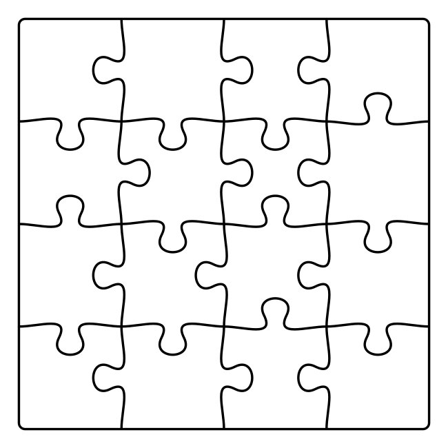 Jigsaw 4x4 Square Puzzle SVG Vector 16 Piece Outline Template