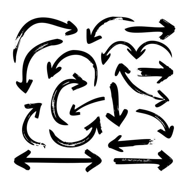 Hand Drawn Grunge Curved Arrows Vector Icon Svg Set