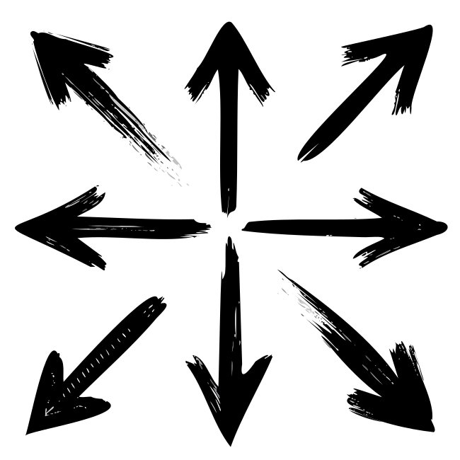 Painted Hand Drawn Grunge Arrows Vector Set