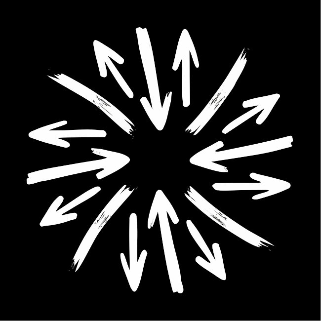 White Round Sketch Ink Hand Drawn Grunge Arrows Vector Icon SVG Set Black Background