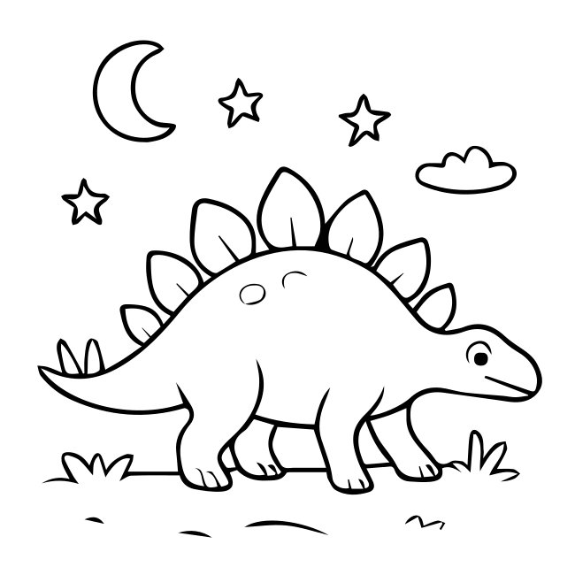 Dinasour Illustration In Vector Outline Drawing Style