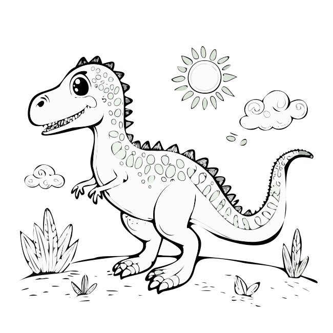 Dinosaur Outline Vector Drawing Printout Coloring Book Kids