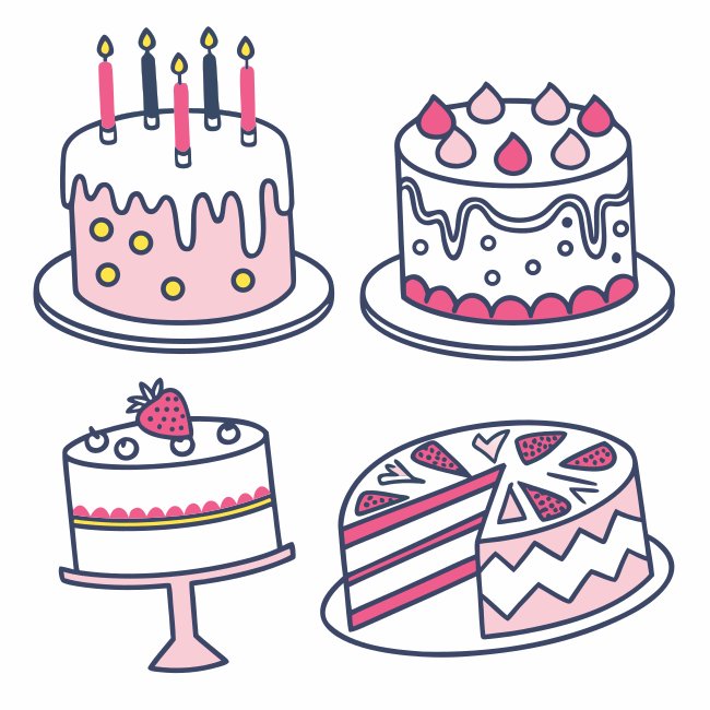 Set Of Birthday Cakes Vector Svg