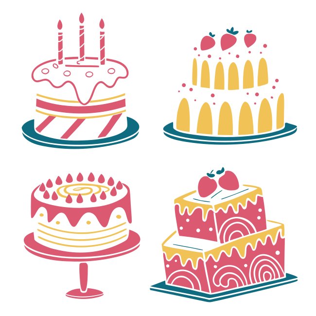 Cartoon Birthday Cake Set Svg Vector