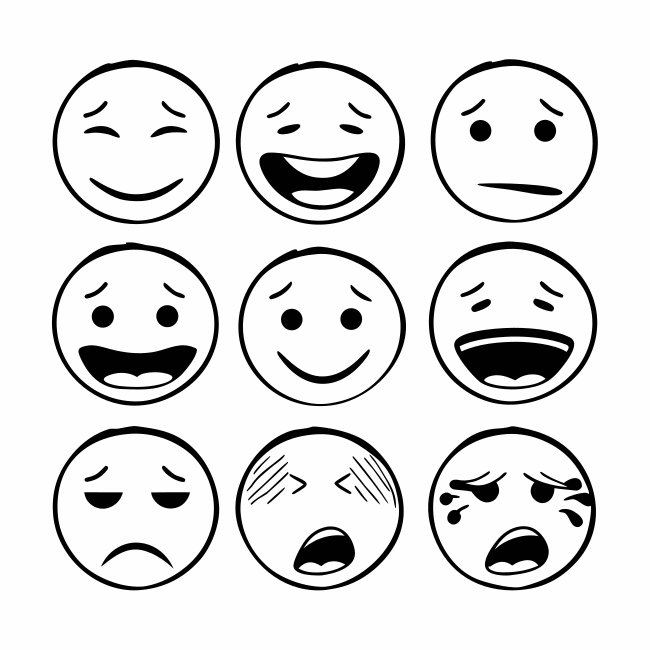 Coloring Book Emoticon Set Svg Vector