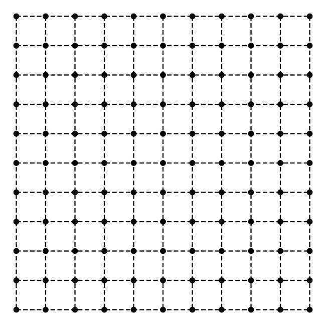 10x10 Dashed Lines Circle Intersections Grid