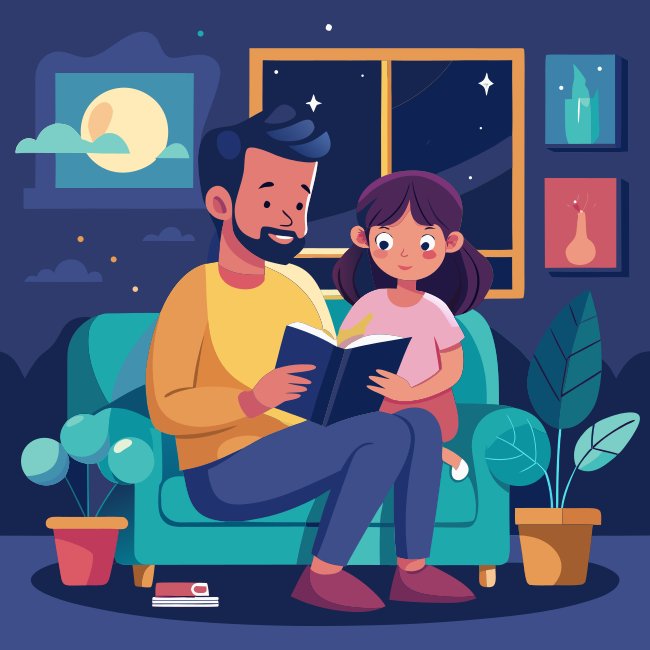 Dad Girl Reading Book Couch SVG Evening