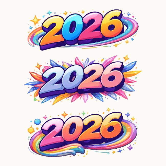 Colorful Stylisy 2026 Happy New Year Vector SVG