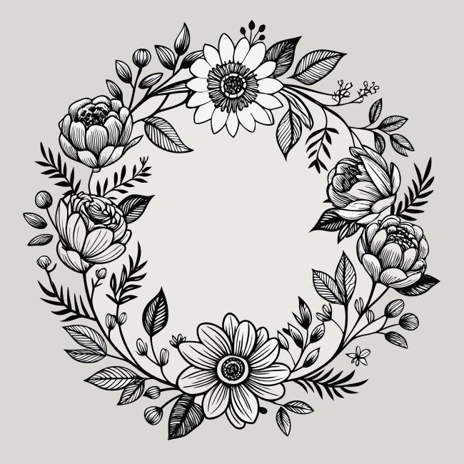 Black And White Floral Wreath Svg