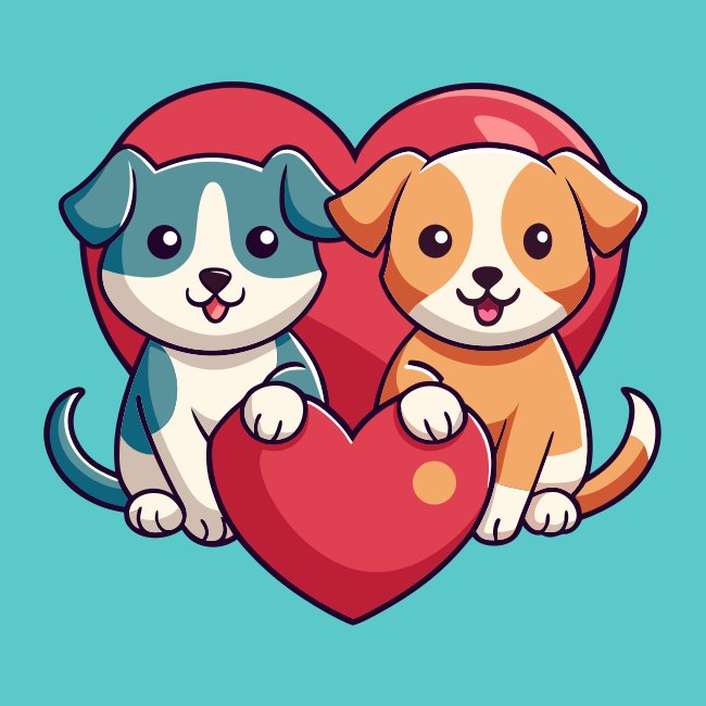 Two Cute Dogs Holding Heart Vector