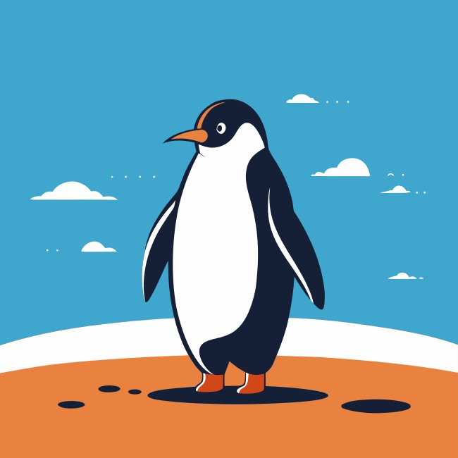 A Lonely Penguin Illustration Back View Walking