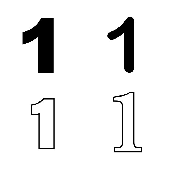 Number 1 SVG Variants Filled And Outline Vector Template