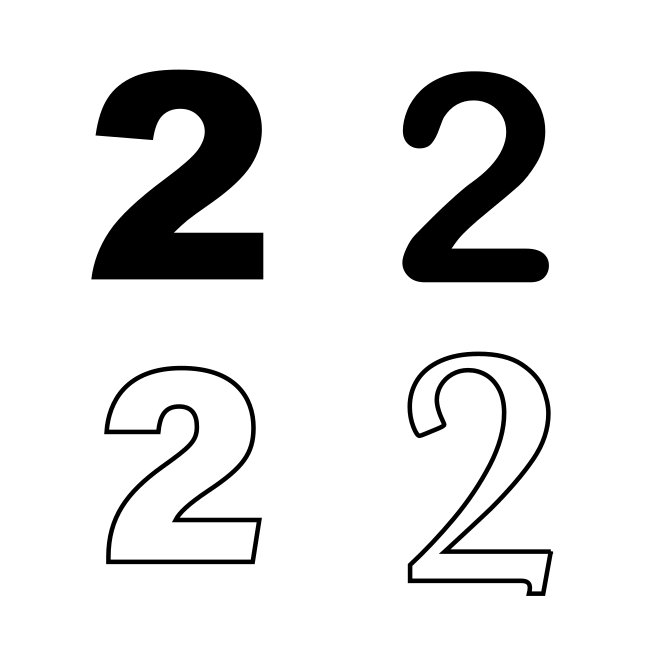 Number 2 SVG Variants Filled And Outline Vector Template