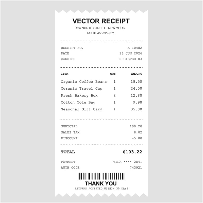 Vector Receipt Mockup Template Editable SVG